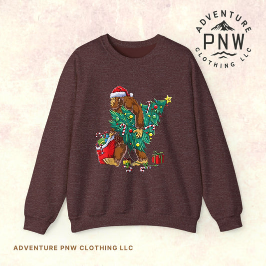 Bigfoot Christmas Lights Sweatshirt, Sasquatch Xmas Jumper, Holiday Bigfoot Sweater, Unisex Bigfoot Crewneck, Christmas Sweatshirt for Men
