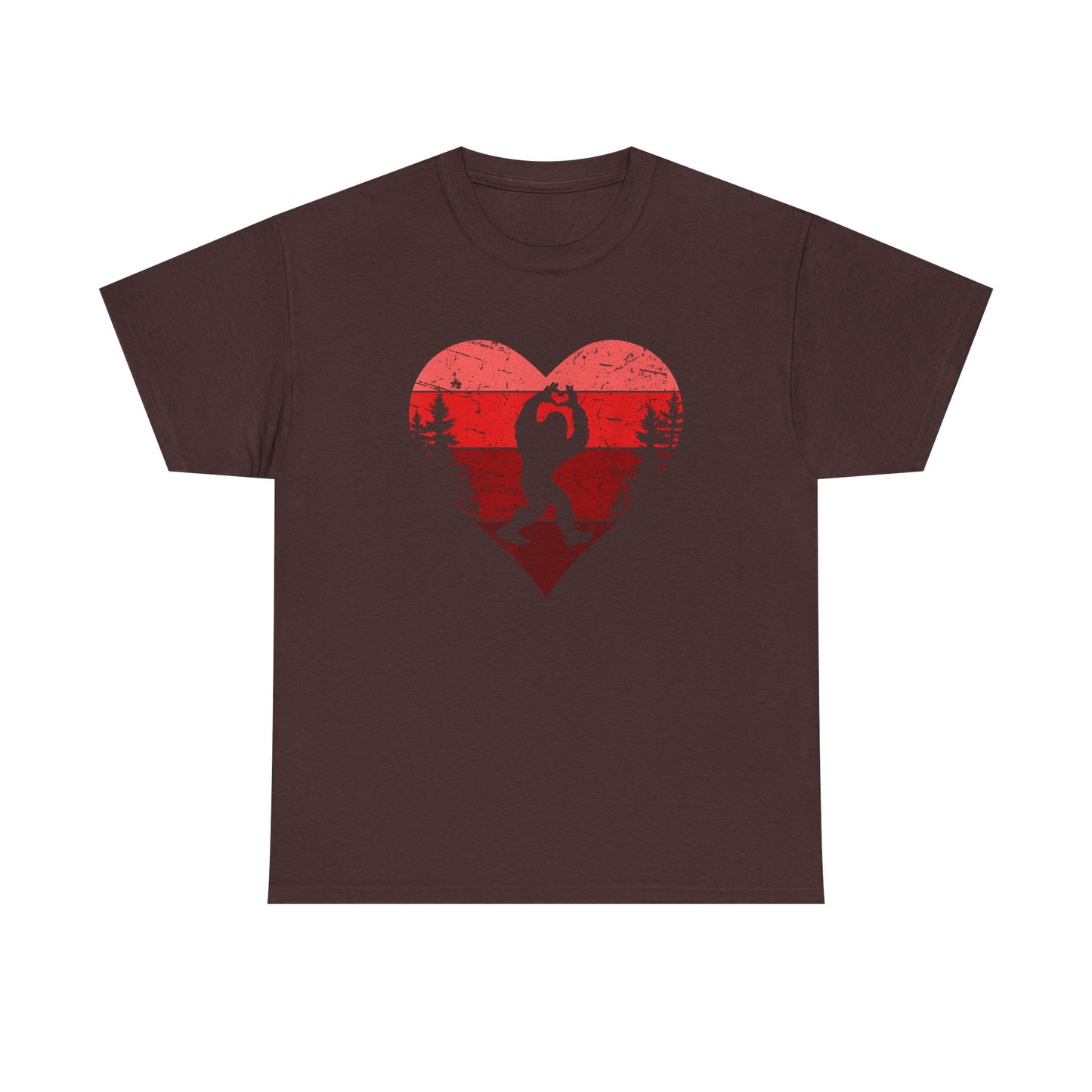Bigfoot Valentine Shirt –Adventure Retro Heart Gesture Tee