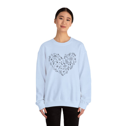 Floral Heart Sweatshirt, Boho Flower Heart Design Sweatshirt, Cute Nature Lover Sweatshirt, Botanical T-Shirt, Valentine's Day Gift for Her