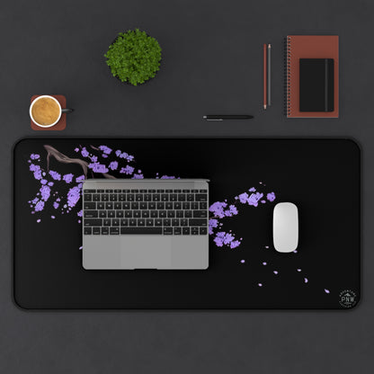 Kawaii Purple Desk Mat Black for Nature Lover, Cute Desk Pad, Office Decor, Mouse Pad, Gift for Coworker, Floral Mouse Mat, Gift for Gamer