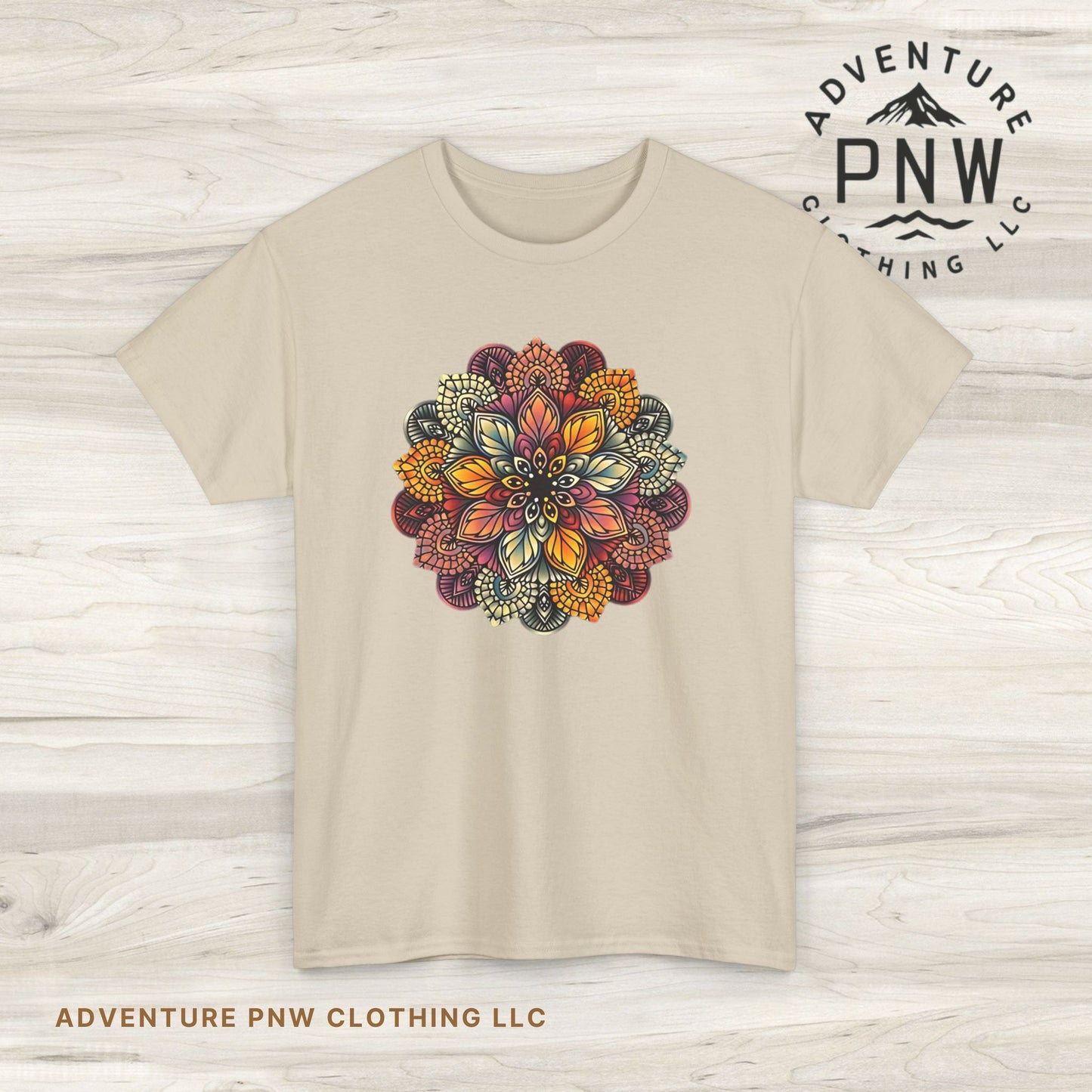 Mandala Floral Printed T Shirt, Women Casual Outdoorsy Tee for Glamping & Hiking, Adventure Shirt, Boho Style Top