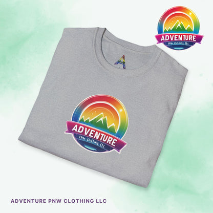 PRIDE Adventure PNW Mountain T-shirt Rainbow Colorful