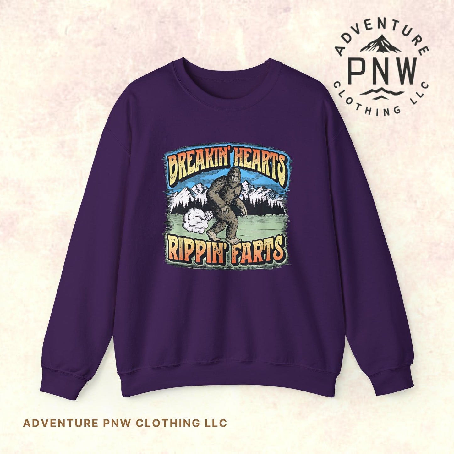 Adventure Breakin’ Hearts Rippin’ Farts Bigfoot 80s Sweatshirt