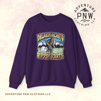 Adventure Breakin’ Hearts Rippin’ Farts Bigfoot 80s Sweatshirt