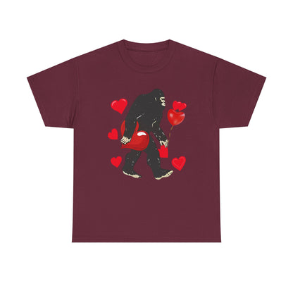 Bigfoot Valentine Shirt, Funny Bigfoot Love Tee, Valentines Day Gift, V-Day Heart T-Shirt, Unisex Heavy Cotton Tee, Sasquatch Valentine