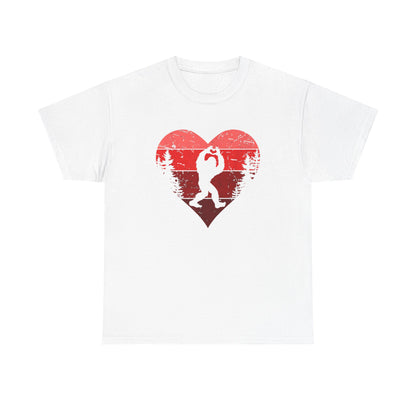 Retro Valentines Day Bigfoot T-Shirt, Sasquatch Love with Heart Hand Gesture, Funny Romantic Gift for Him or Her, Valentines Day Apparel,