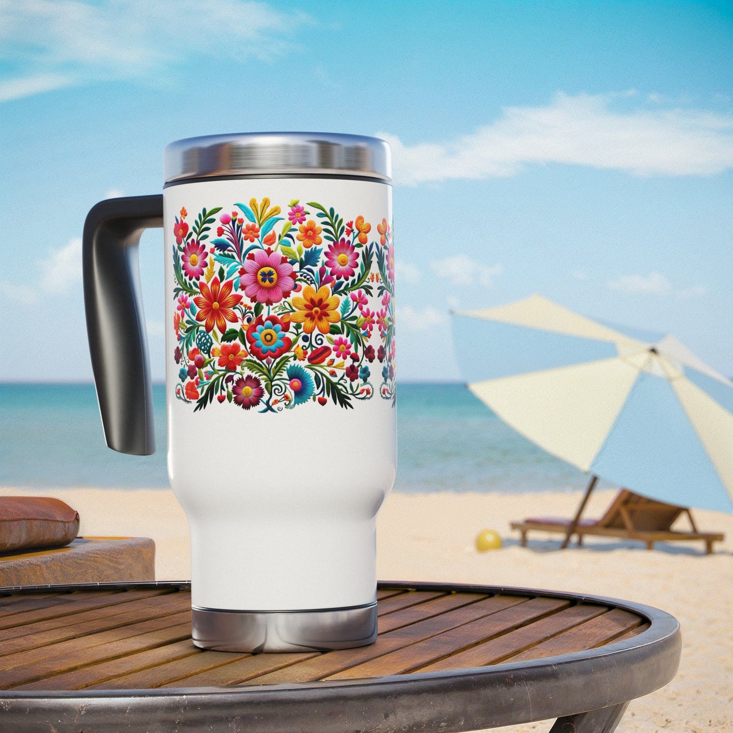 Floral Travel Mug, 14oz Stainless Steel Tumbler for Outdoor Trip, Hike, Adventure, Nature Lover - Alternative: Nature Mug, Floral Camping