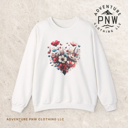 Heart Shaped Flowers Sweatshirt - Floral Graphic Shirt, Botanical Garden Lover Gift, Romantic Nature Print Apparel, Spring Blossoms Top,