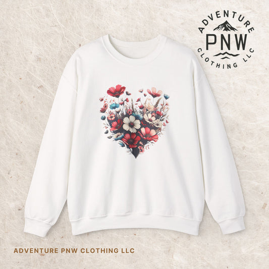 Heart Shaped Flowers Sweatshirt - Floral Graphic Shirt, Botanical Garden Lover Gift, Romantic Nature Print Apparel, Spring Blossoms Top,