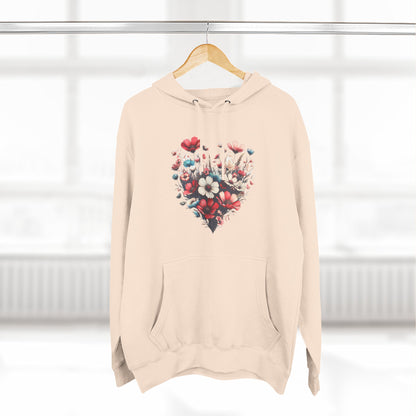 Floral Graphic Hoodie, Heart Shaped Flowers Fleece Hoodie - Botanical Garden Lover Gift, Romantic Nature Print Apparel, Spring Blossoms Top,