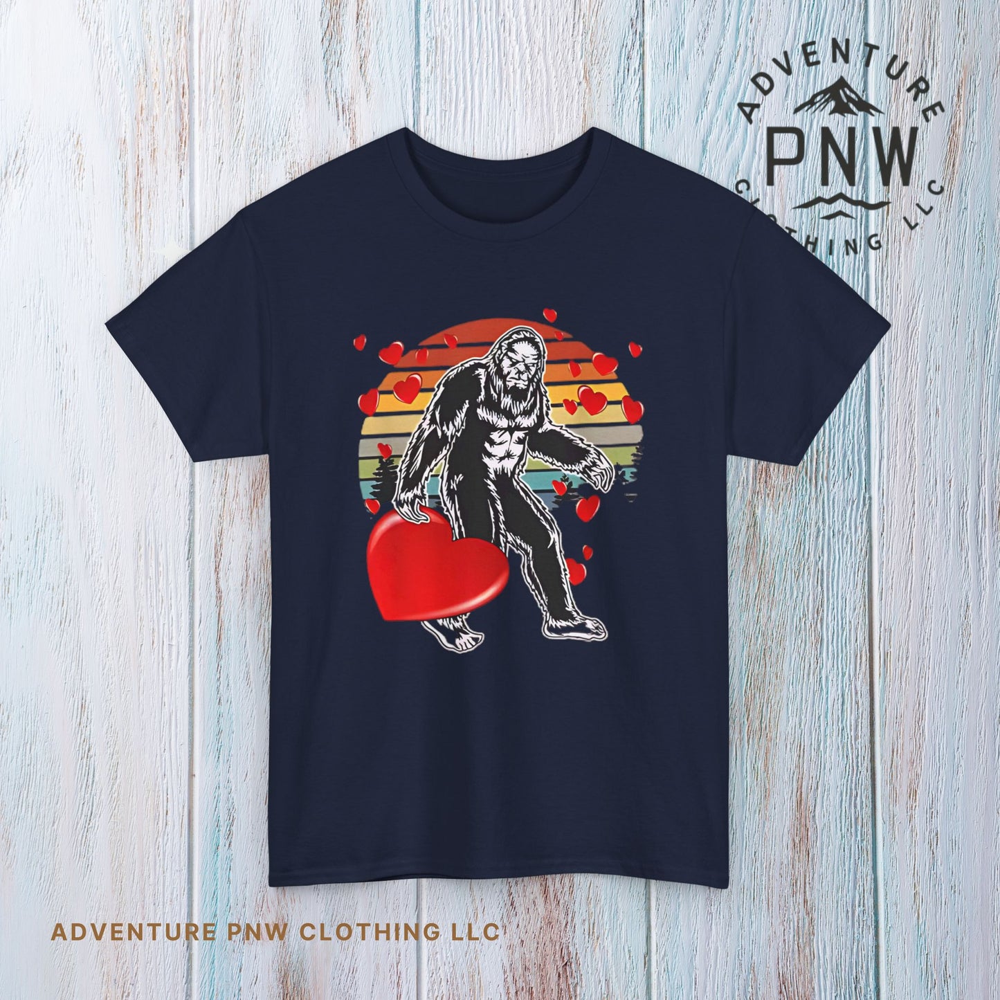 Bigfoot With Heart Unisex Tee, Sasquatch Valentine Gift Shirt, Valentines Day Apparel, Cryptid Lover T-Shirt, Mythical Creature Top