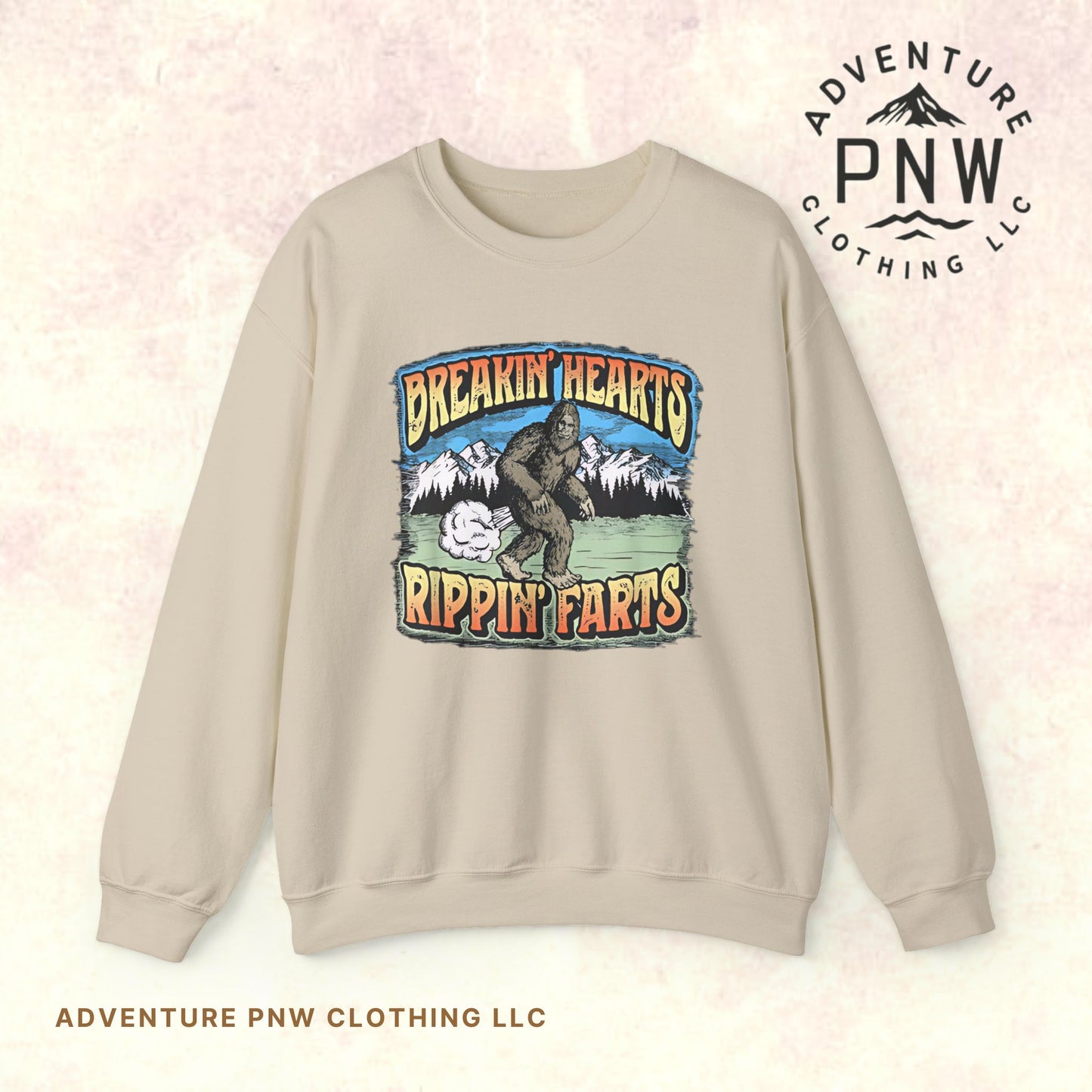 Adventure Breakin’ Hearts Rippin’ Farts Bigfoot 80s Sweatshirt