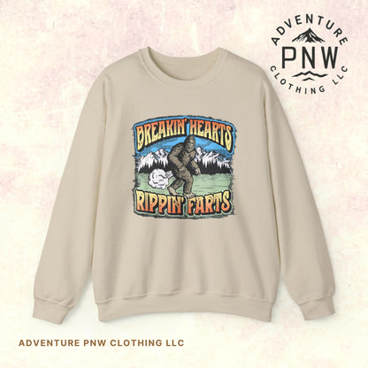 Adventure Breakin’ Hearts Rippin’ Farts Bigfoot 80s Sweatshirt