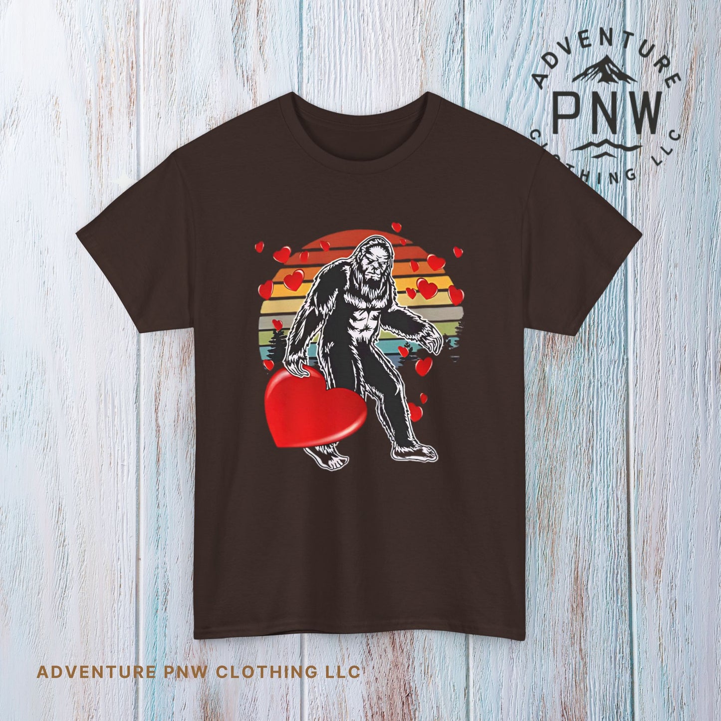Bigfoot With Heart Unisex Tee, Sasquatch Valentine Gift Shirt, Valentines Day Apparel, Cryptid Lover T-Shirt, Mythical Creature Top