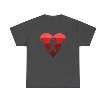 Bigfoot Valentine Shirt –Adventure Retro Heart Gesture Tee