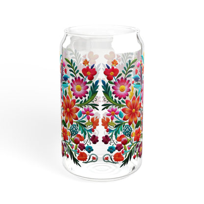 Floral Sipper Glass, 16oz - Cute Nature Flower Cup, Wildflower Tumbler, Spring Season Drinkware, Valentine's Day Gift For Her