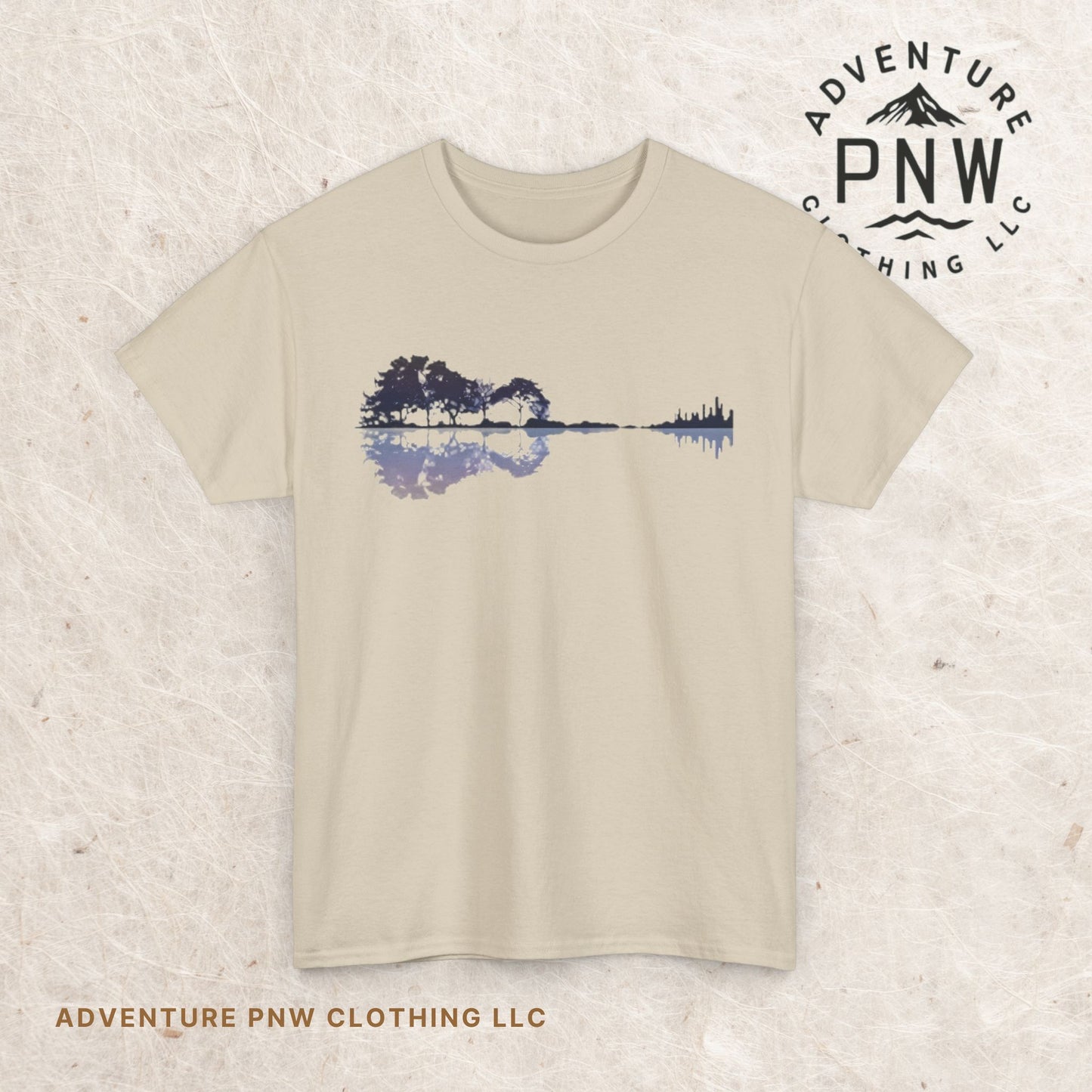 Nature Guitar Men T-Shirt, Creative Guitar Printed Tee for Glamping & Adventure, Outdoorsy Shirt