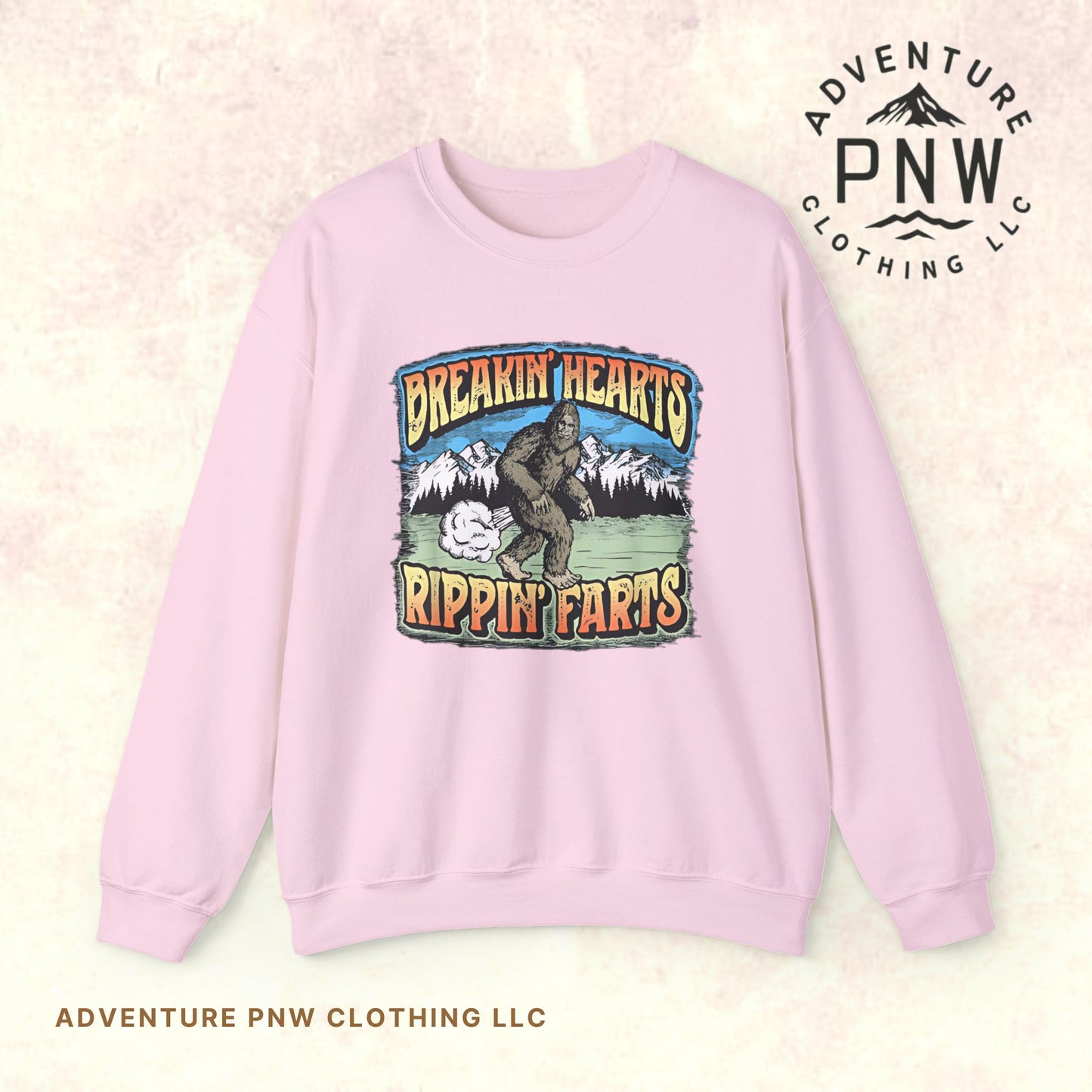 Adventure Breakin’ Hearts Rippin’ Farts Bigfoot 80s Sweatshirt