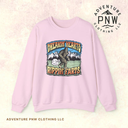 Adventure Breakin’ Hearts Rippin’ Farts Bigfoot 80s Sweatshirt