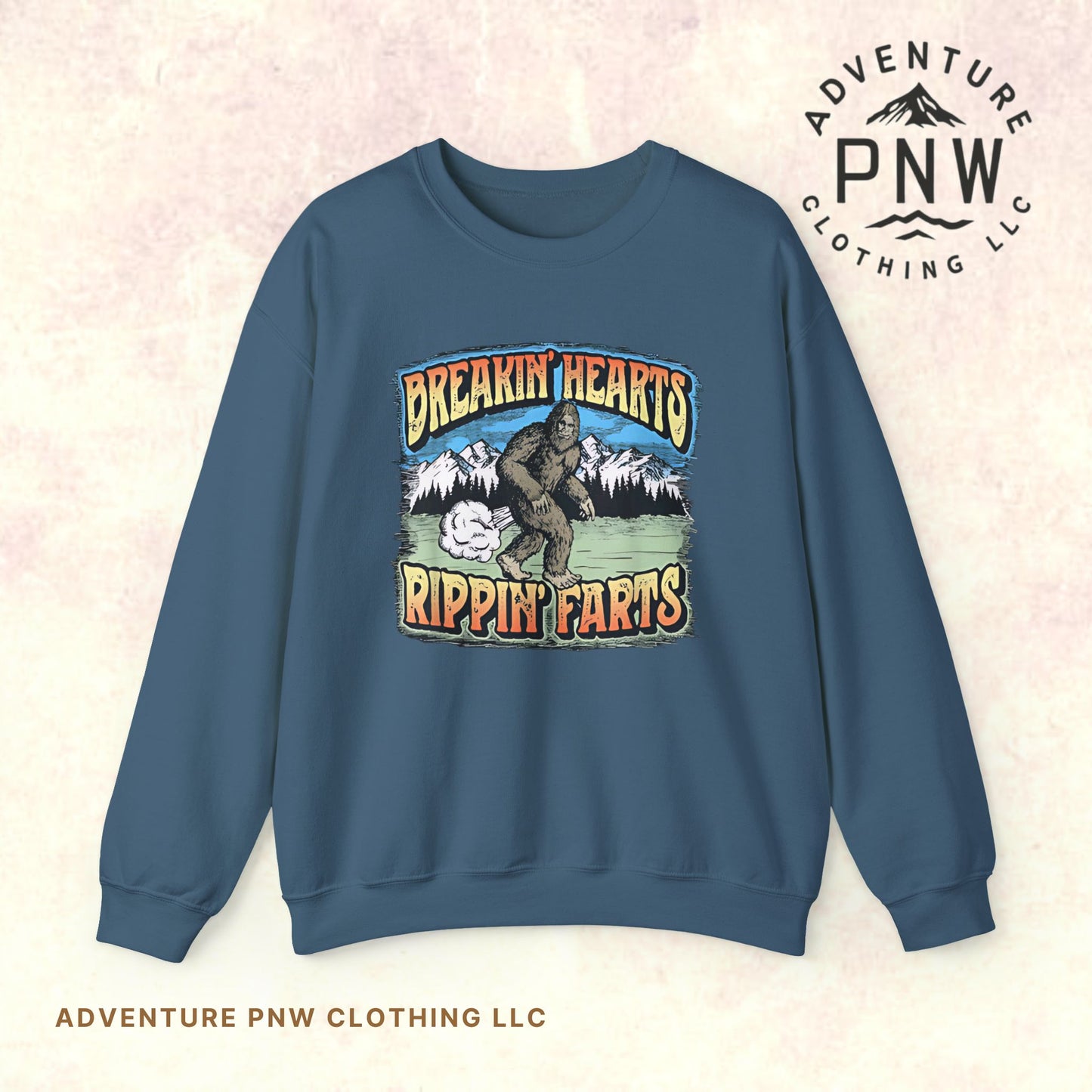 Adventure Breakin’ Hearts Rippin’ Farts Bigfoot 80s Sweatshirt