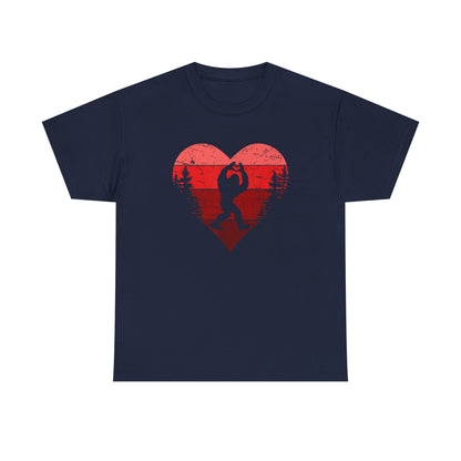 Retro Valentines Day Bigfoot T-Shirt, Sasquatch Love with Heart Hand Gesture, Funny Romantic Gift for Him or Her, Valentines Day Apparel,