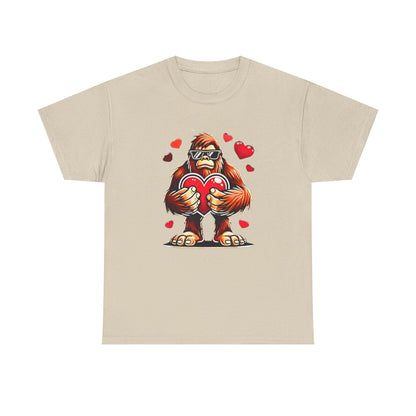 Bigfoot Heart Sunglasses T-Shirt, Funny Sasquatch Shirt, Valentines Day Tee, Unisex Cotton Top, Gift for Boys