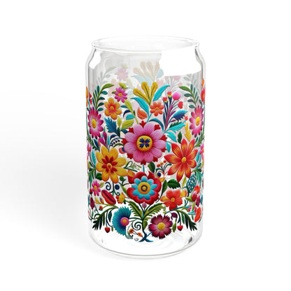 Floral Sipper Glass, 16oz - Cute Nature Flower Cup, Wildflower Tumbler, Spring Season Drinkware, Valentine's Day Gift For Her