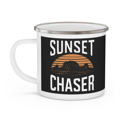 Sunset Chaser Enamel Camping Mug, Outdoor Adventure Hiking Cup, Campfire Travel Mug, Wilderness Explorer Gift, Nature Lover Drinkware,