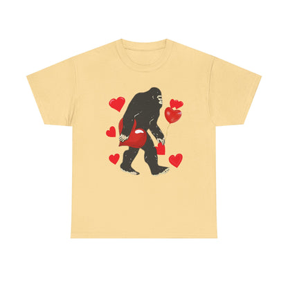 Bigfoot Valentine Shirt, Funny Bigfoot Love Tee, Valentines Day Gift, V-Day Heart T-Shirt, Unisex Heavy Cotton Tee, Sasquatch Valentine