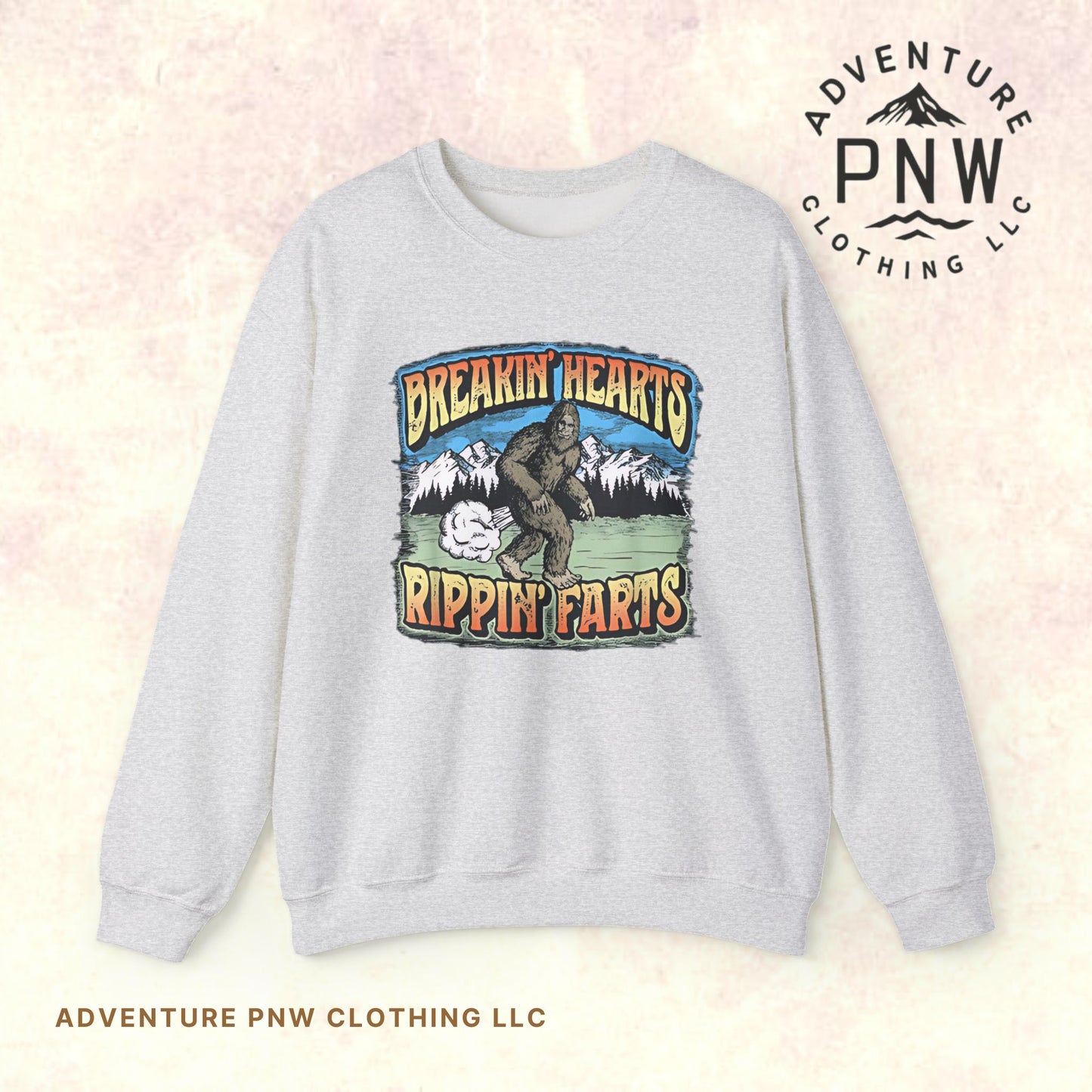 Adventure Breakin’ Hearts Rippin’ Farts Bigfoot 80s Sweatshirt