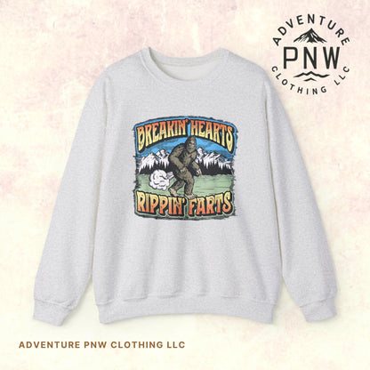 Adventure Breakin’ Hearts Rippin’ Farts Bigfoot 80s Sweatshirt