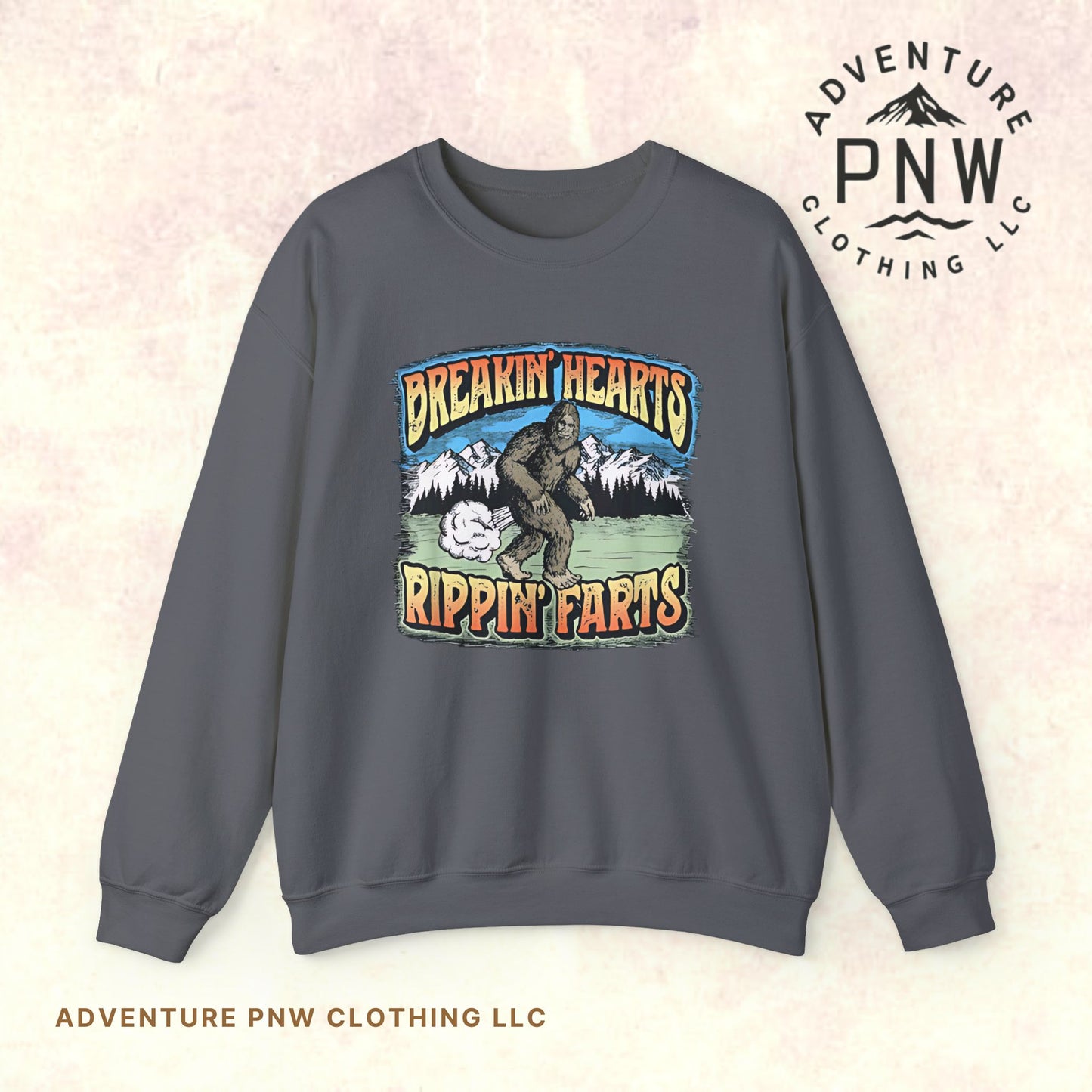 Adventure Breakin’ Hearts Rippin’ Farts Bigfoot 80s Sweatshirt