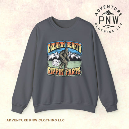 Adventure Breakin’ Hearts Rippin’ Farts Bigfoot 80s Sweatshirt