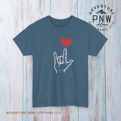 Valentines Day I Love You Hand Sign Heart Unisex T-Shirt, Gift for Him or Her, Valentines Tee, Love Gesture Graphic Tee, Romantic Shirt,