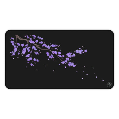 Kawaii Purple Desk Mat Black for Nature Lover, Cute Desk Pad, Office Decor, Mouse Pad, Gift for Coworker, Floral Mouse Mat, Gift for Gamer