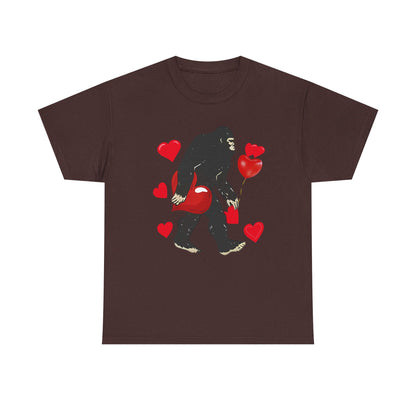 Bigfoot Valentine Shirt, Funny Bigfoot Love Tee, Valentines Day Gift, V-Day Heart T-Shirt, Unisex Heavy Cotton Tee, Sasquatch Valentine