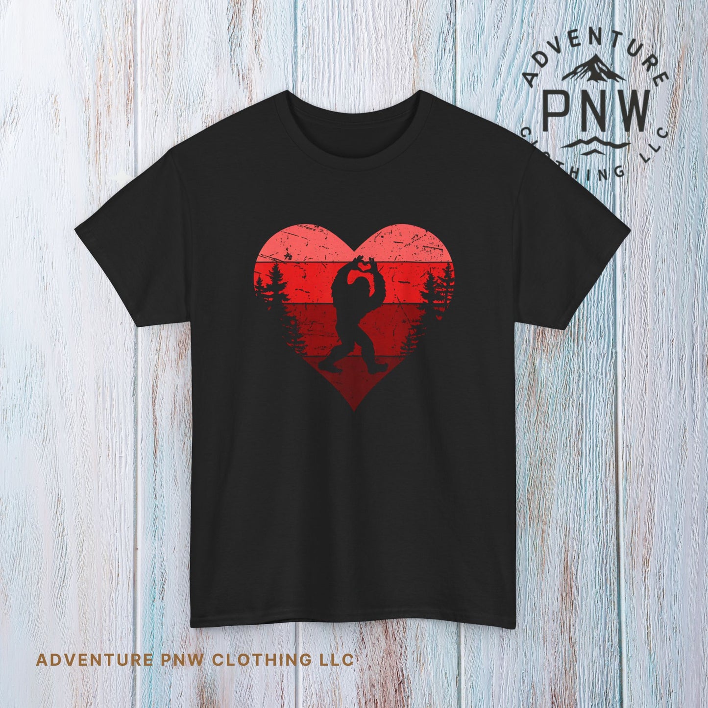 Retro Valentines Day Bigfoot T-Shirt, Sasquatch Love with Heart Hand Gesture, Funny Romantic Gift for Him or Her, Valentines Day Apparel,