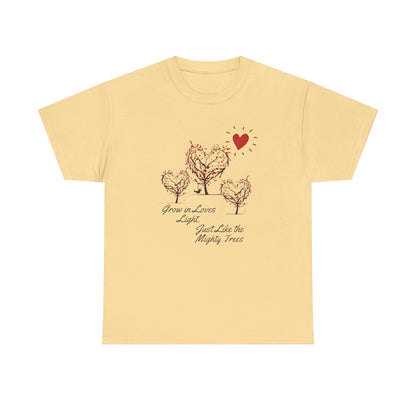Grow in Love's Light Tree Heart T-Shirt, Outdoors Campers Top, Forest, Nature Lovers Gift, Love Shirt, Valentines day unisex Tshirt