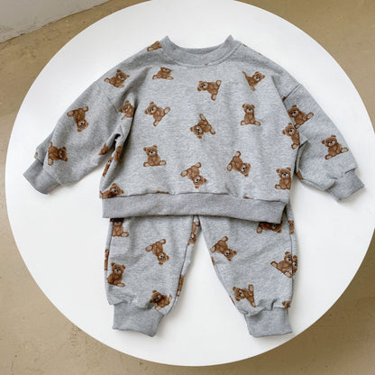 Children's Clothing Spring And Autumn Bear Suit Two-piece Kindergarten Sweater Pants