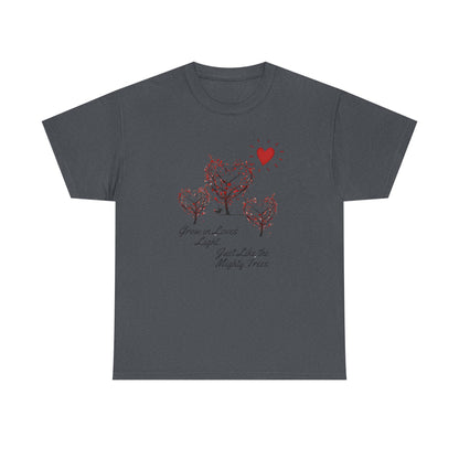 Grow in Love's Light Tree Heart T-Shirt, Outdoors Campers Top, Forest, Nature Lovers Gift, Love Shirt, Valentines day unisex Tshirt