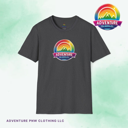 PRIDE Adventure PNW Mountain T-shirt Rainbow Colorful