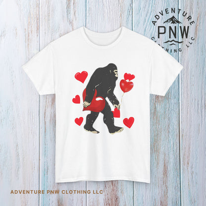 Bigfoot Valentine Shirt, Funny Bigfoot Love Tee, Valentines Day Gift, V-Day Heart T-Shirt, Unisex Heavy Cotton Tee, Sasquatch Valentine