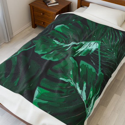 Velveteen Plush Blanket, Nature Leaves Plant Lover Gift, Cozy Home Decor Gift, Unique Botanical Throw Blanket, Greenery Bedspread