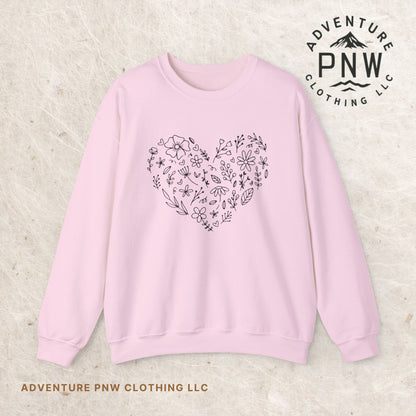 Floral Heart Sweatshirt, Boho Flower Heart Design Sweatshirt, Cute Nature Lover Sweatshirt, Botanical T-Shirt, Valentine's Day Gift for Her