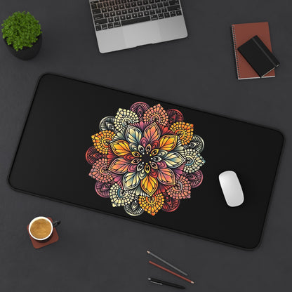 Desk Mat, Mandala Floral Printed Mouse Pad, Boho Style Desk Accessory, Natural Lover Gift, Office Decor, Work from Home Essential