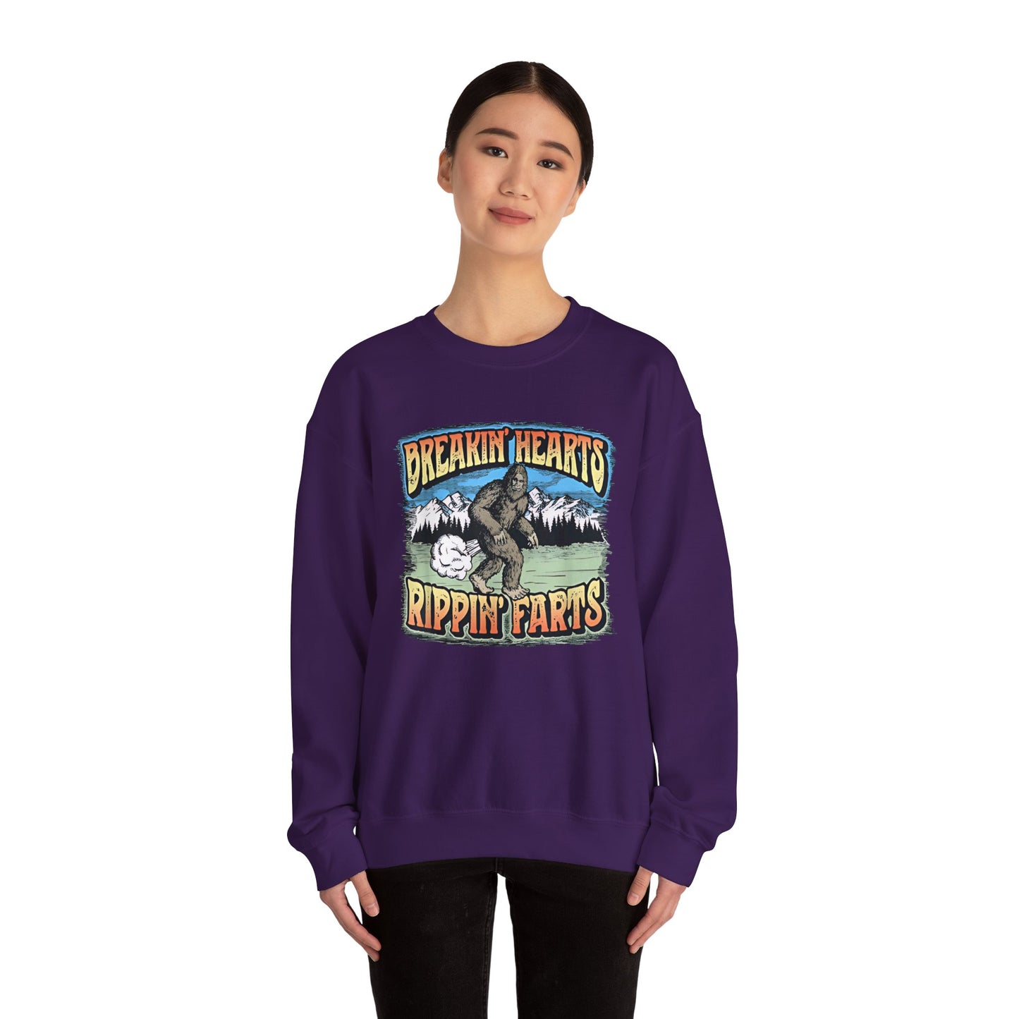 Adventure Breakin’ Hearts Rippin’ Farts Bigfoot 80s Sweatshirt