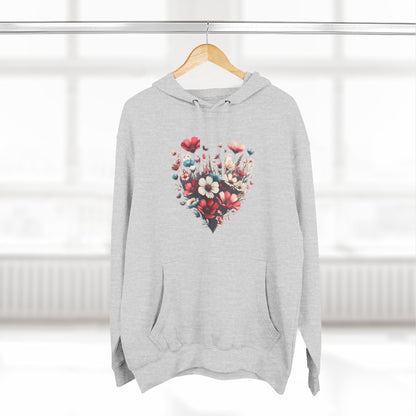 Floral Graphic Hoodie, Heart Shaped Flowers Fleece Hoodie - Botanical Garden Lover Gift, Romantic Nature Print Apparel, Spring Blossoms Top,