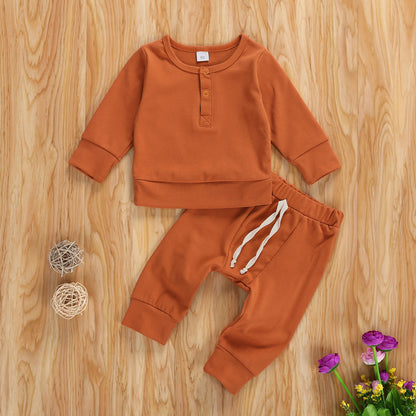 Children's Clothing Autumn And Winter Amazon Foreign Trade Explosion Models Baby Children Round Neck Solid Color Long Sleeve Two-piece suit