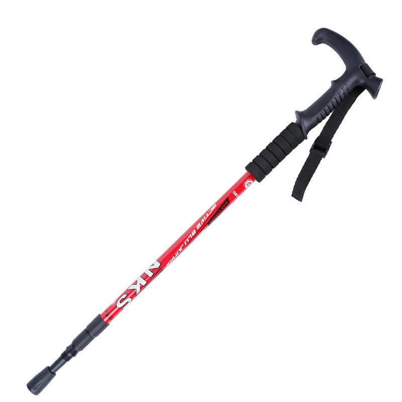 Outdoor Straight Handle Ultralight Walking Stick Three-Section Straight Grip Trekking Pole Telescopic Folding Mountain Climbing Walking Stick