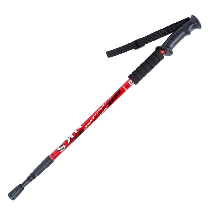 Outdoor Straight Handle Ultralight Walking Stick Three-Section Straight Grip Trekking Pole Telescopic Folding Mountain Climbing Walking Stick